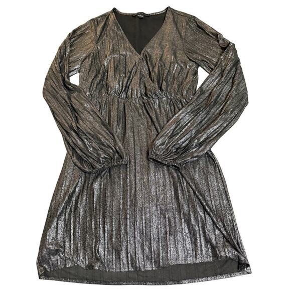 NWOT Sanctuary It's Party Time Faux Wrap Mini Dress Size Extra Small Black Shine - Picture 2 of 10